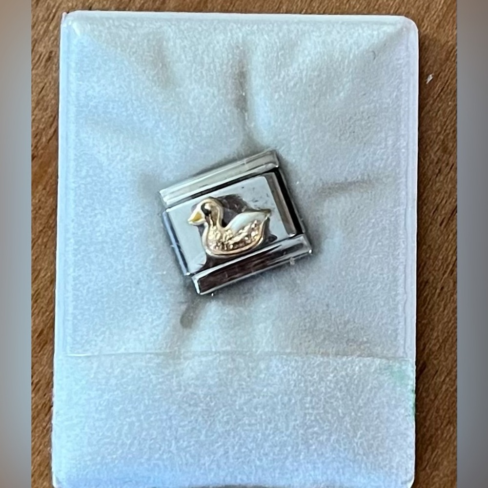 Stainless and Gold Duck Italian Charm Bracelet Link
